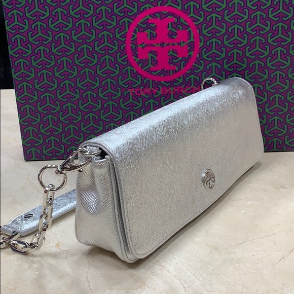 Tory Burch Handbags - GORGEOUS SILVER TORY BURCH ROBINSON EVENING BAG